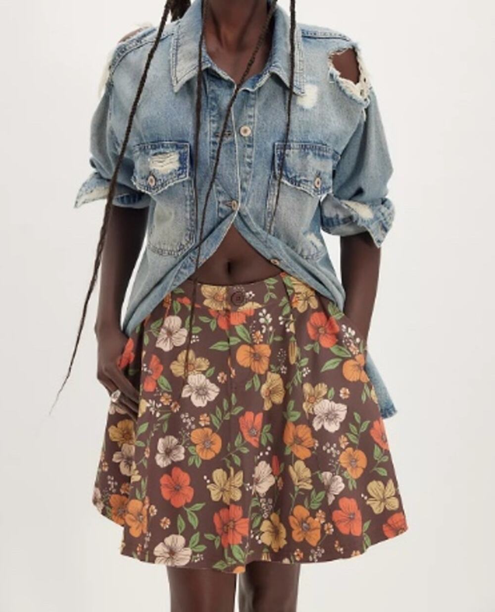 060 NWT Free People Dahlia Printed Circle Mini Skirt | Chocolate /Floral | 4